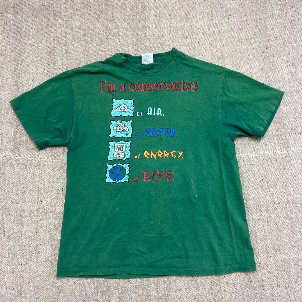 Vintage Conservative Shirt Mens Large Green 1990s Earth Nature